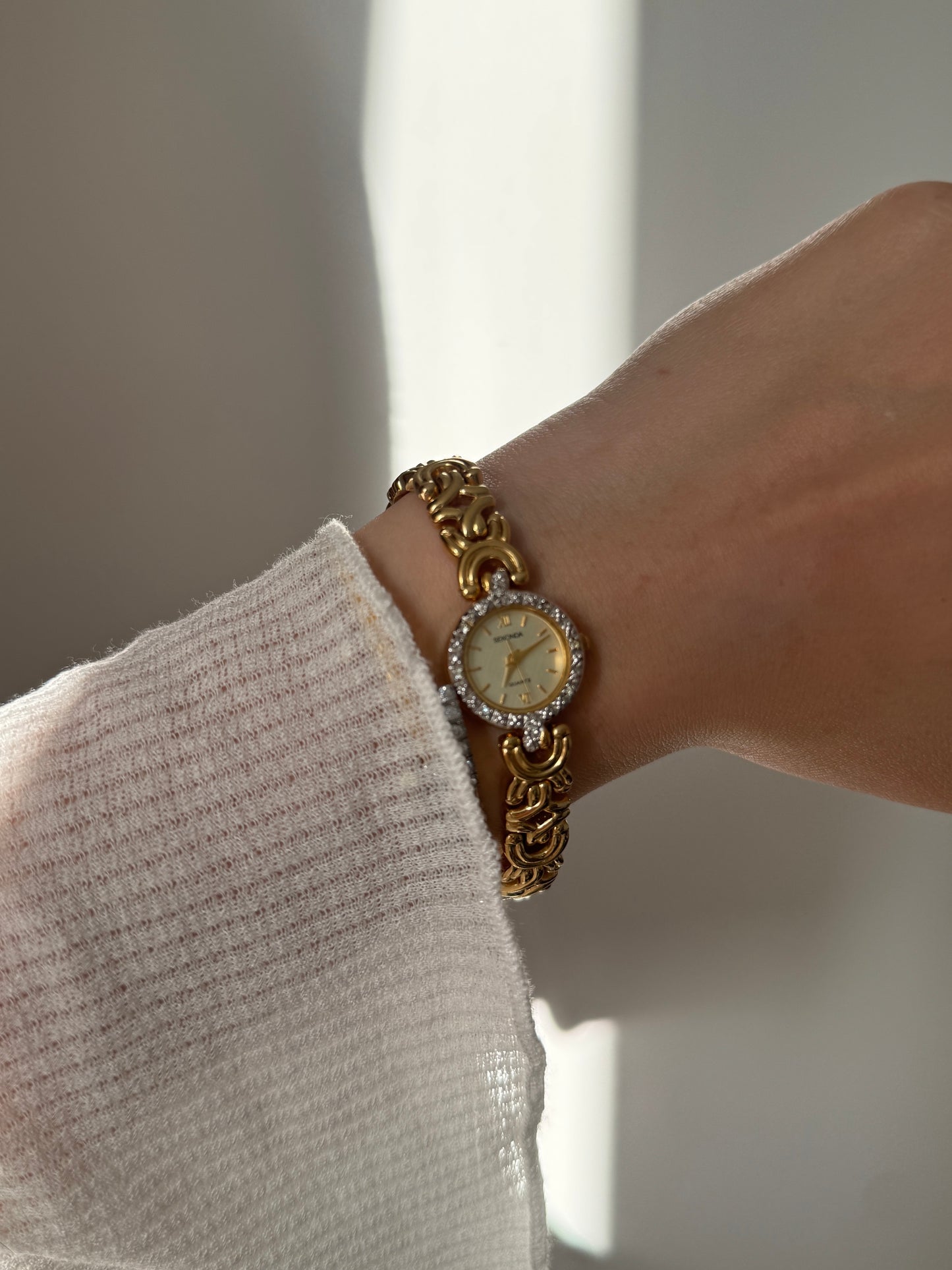 Sekonda micro diamonds gold quadrant vintage watch