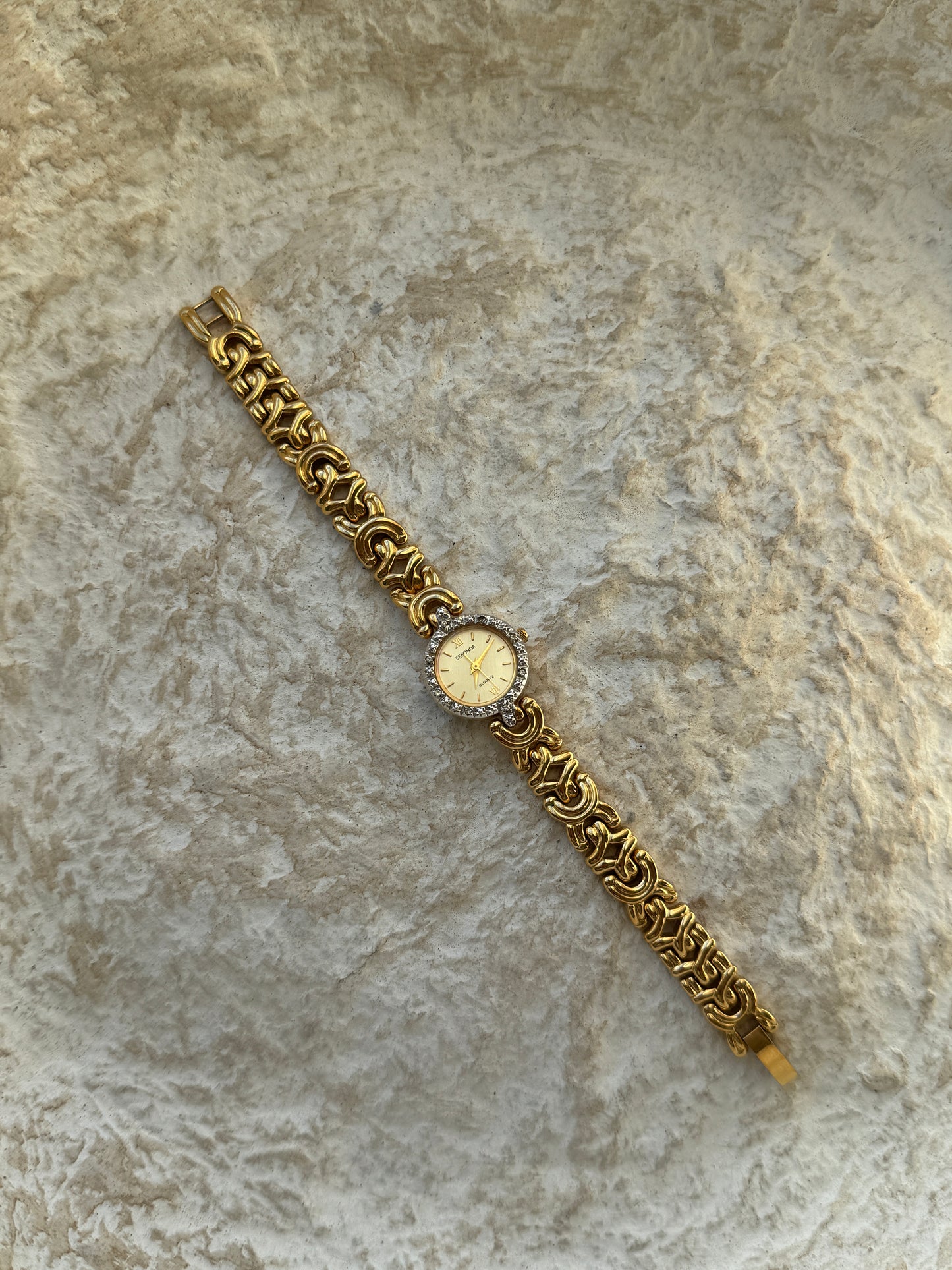 Sekonda micro diamonds gold quadrant vintage watch